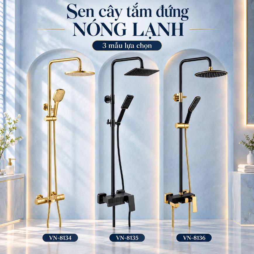 Sen cây tắm đứng nóng lạnh Vanni VN-8134 Đồng thau mạ vàng