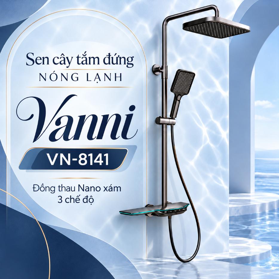 Sen cây tắm đứng nóng lạnh Vanni VN-8141 Đồng thau Nano xám 3 chế độ