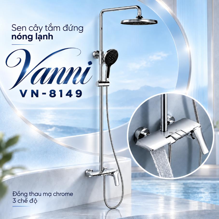 Sen cây tắm đứng nóng lạnh Vanni VN-8149 Đồng thau mạ chrome 3 chế độ