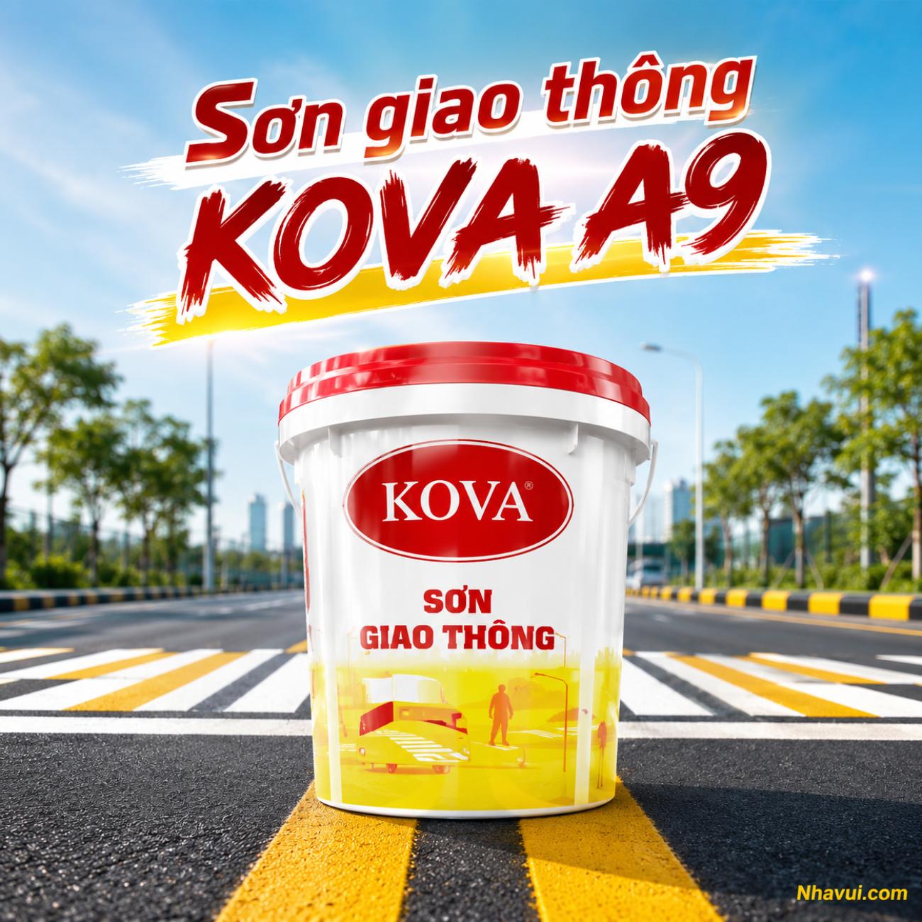 Sơn giao thông hệ nước KOVA A9 màu đỏ, vàng, đen