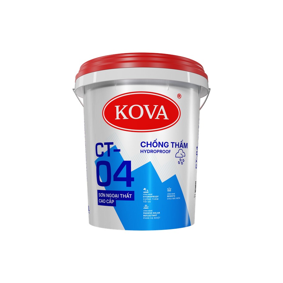 Sơn ngoại thất cao cấp KOVA CT-04 Chống Thấm Mới bóng, công nghệ Hydroproof chống thấm tối ưu