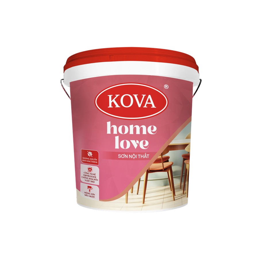 Sơn nội thất cao cấp KOVA Home Love kháng khuẩn, chống bám bẩn và màng sơn láng mịn