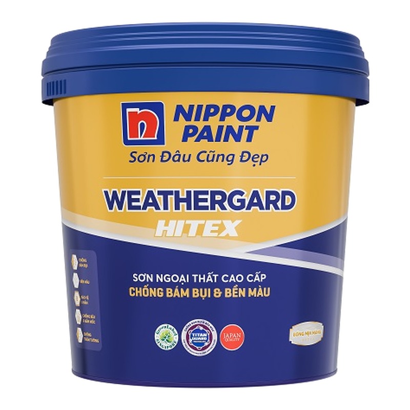 Sơn phủ ngoại thất Nippon WeatherGard Hitex bóng mờ chống bám bụi bền màu bảo vệ 8 năm