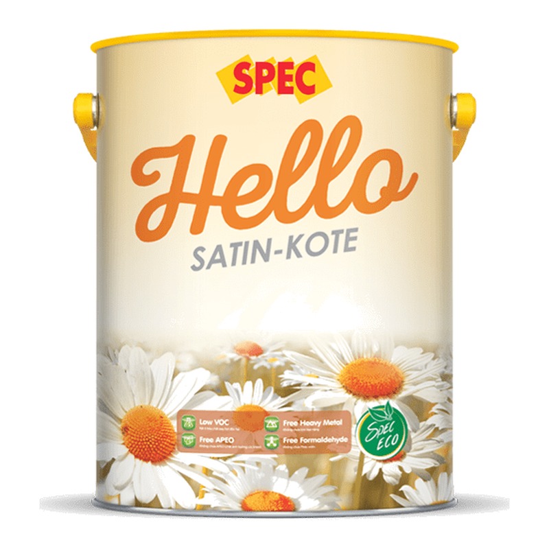 Sơn phủ ngoại thất SPEC Hello Satin for Ext bán bóng chống thấm chống rêu mốc dễ lau chùi