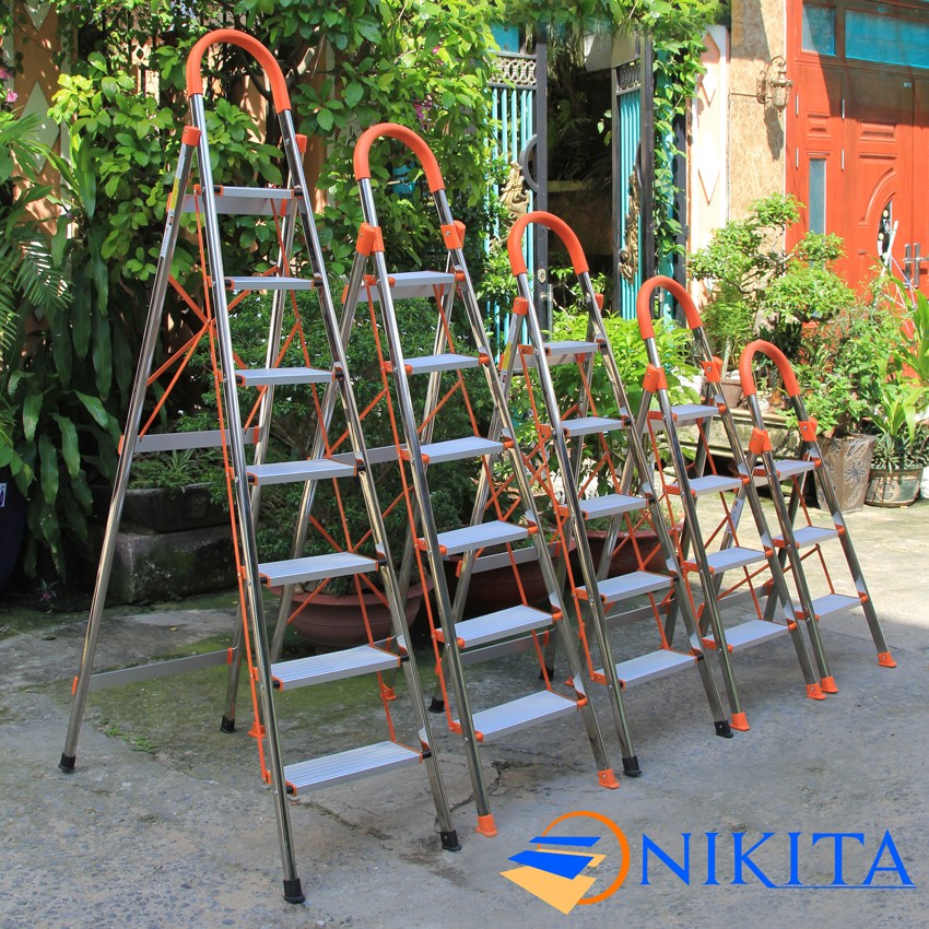 Thang ghế inox tay vịn 6 bậc Nikita NKT-N206 (KN-06) – bậc trên cao 1,5 m, tải 150 kg