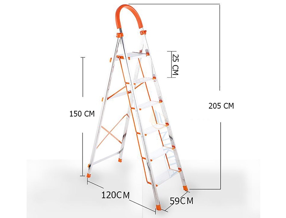 Thang ghế inox tay vịn 6 bậc Nikita NKT-N206 (KN-06) – bậc trên cao 1,5 m, tải 150 kg