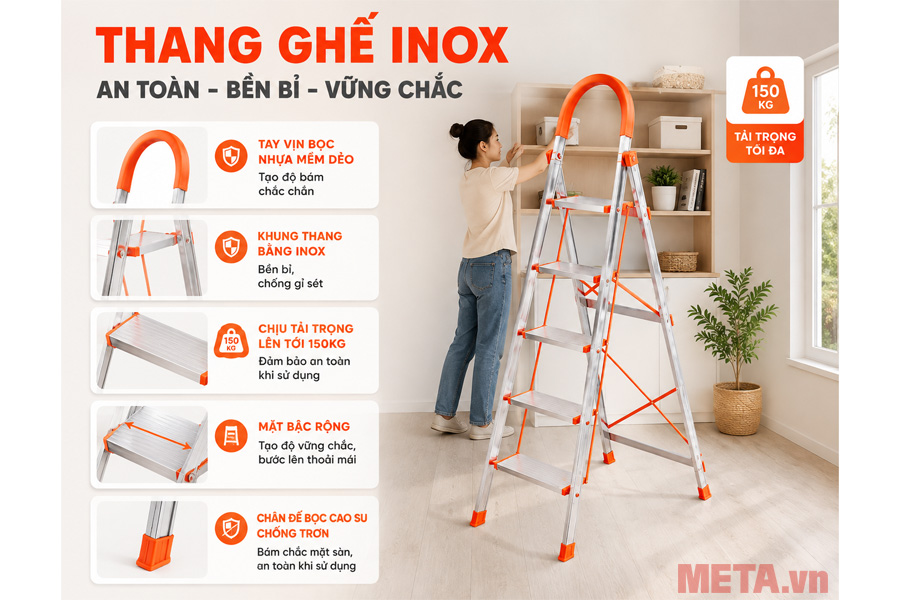 Thang ghế tay vịn inox 5 bậc Nikita NKT-IN05 (NKT-N205)