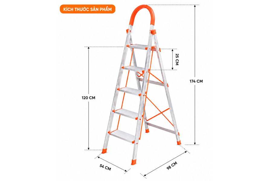 Thang ghế tay vịn inox 5 bậc Nikita NKT-IN05 (NKT-N205)