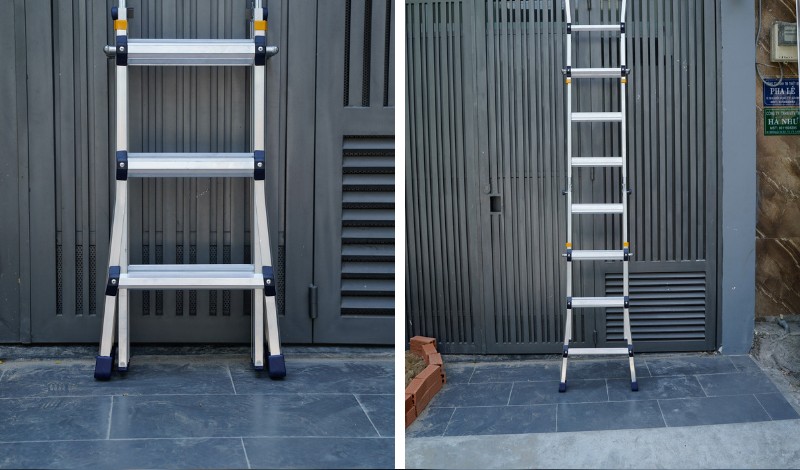 Thang nhôm rút chữ A Poongsan PS-43 – chữ I cao 3,16 m, tải 120 kg