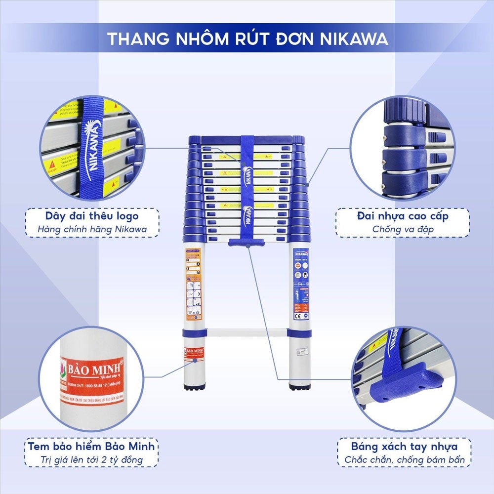Thang nhôm rút đơn Nikawa NK-60 cao 5,8 m, 16 bậc