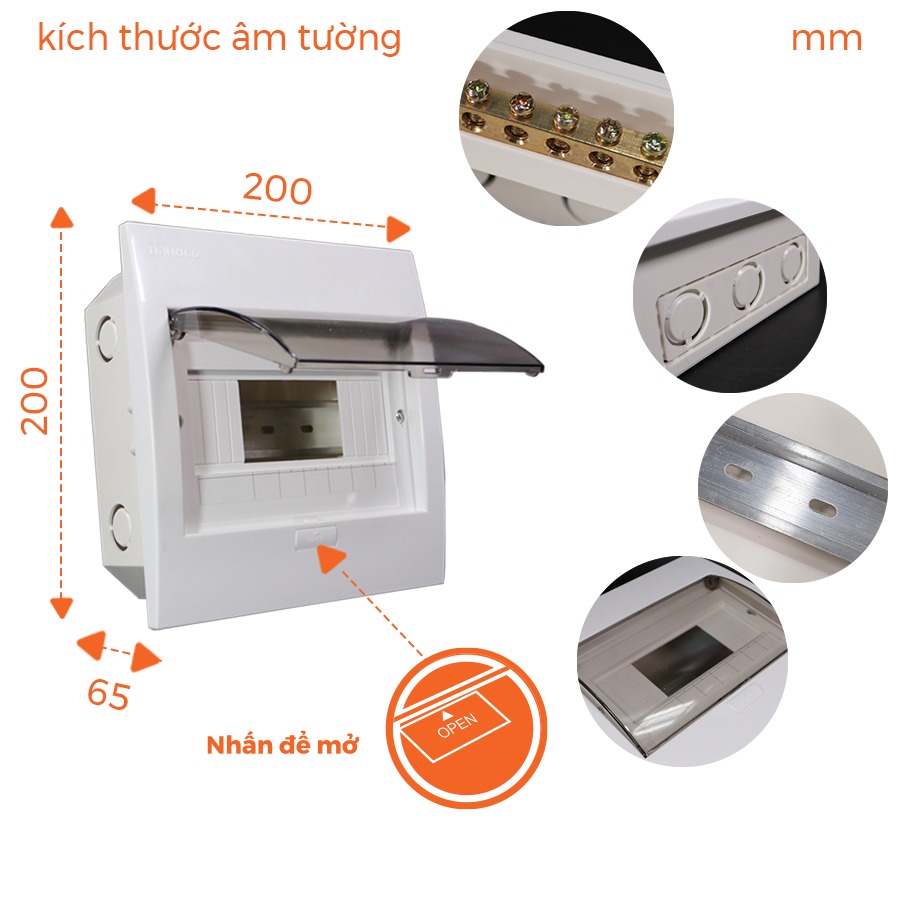 Tủ điện âm tường Nanoco NDP104P-1 / NDP108P-1 mặt nhựa