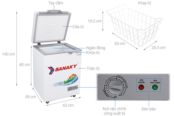 Tủ đông 1 ngăn Sanaky VH-1599HYKD 100 lít mặt kính