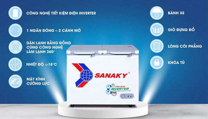 Tủ đông Inverter Sanaky mặt kính cường lực VH-2599A4K (250 lít)