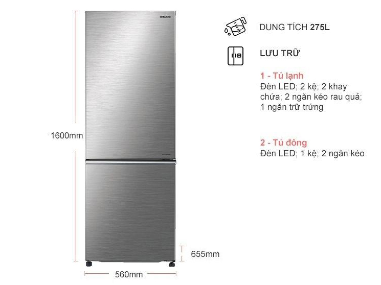 Tủ lạnh Hitachi Inverter 275 lít R-B330PGV8 BSL