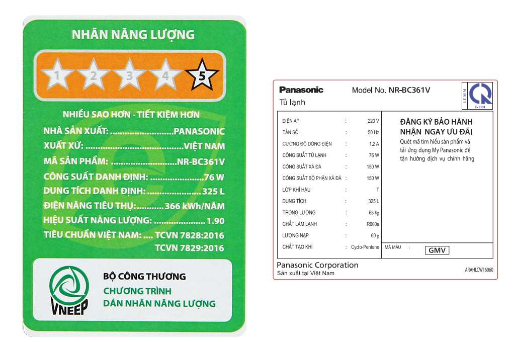 Tủ lạnh Panasonic Inverter 325 lít NR-BC361VGMV