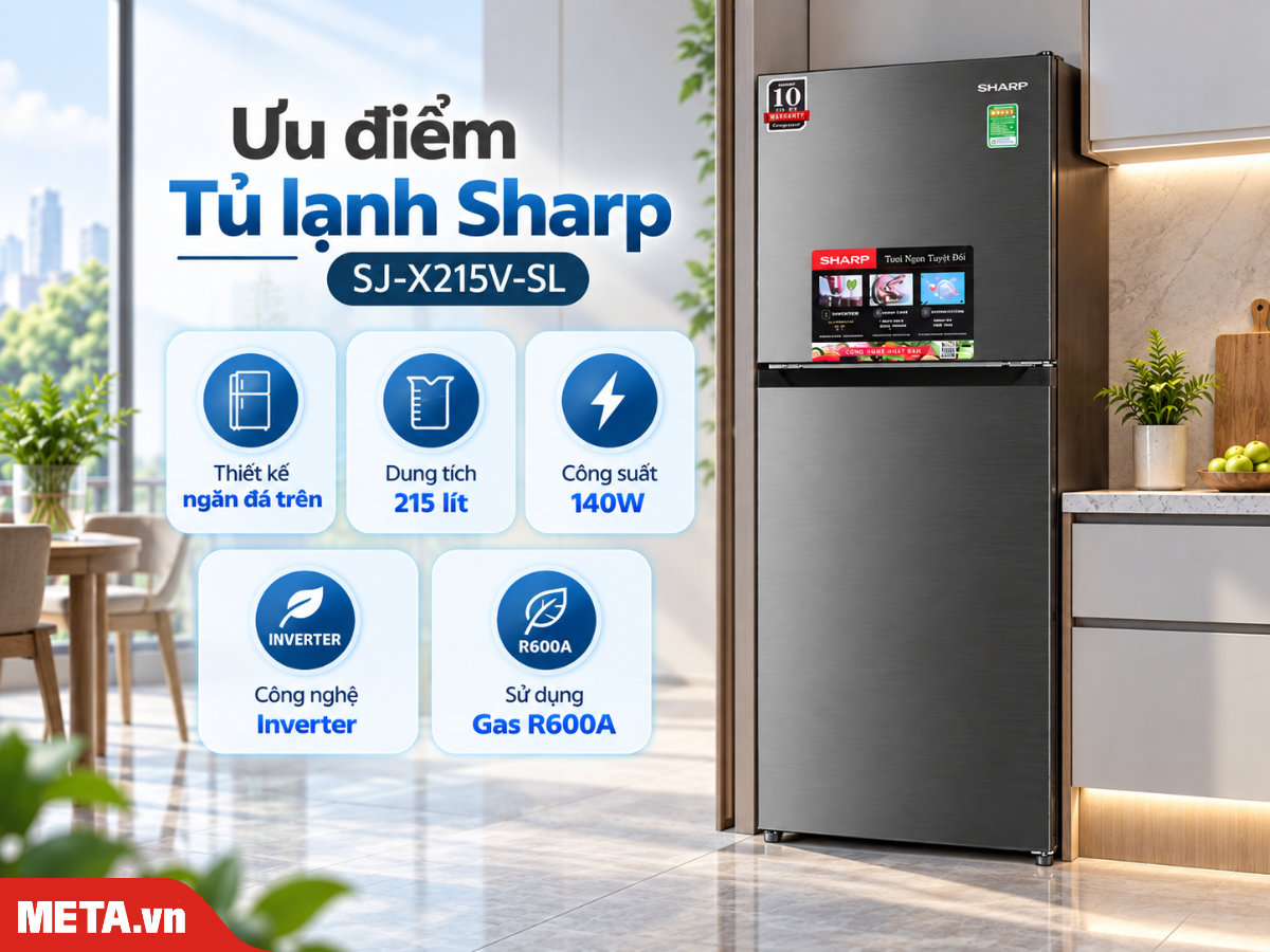 Tủ lạnh Sharp Inverter 215 lít SJ-X215V-SL