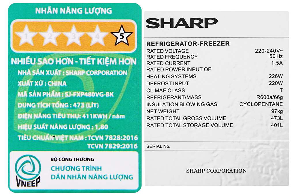 Tủ lạnh Sharp Inverter 401 lít SJ-FXP480VG-BK
