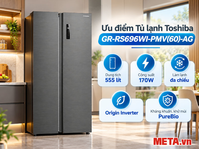 Tủ lạnh Toshiba Inverter 555 lít Side By Side GR-RS696WI-PMV(60)-AG