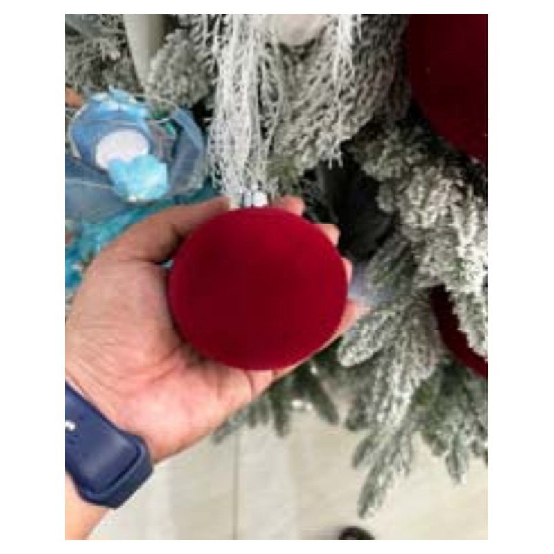 Túi 6 quả châu Noel nhung đỏ 8cm