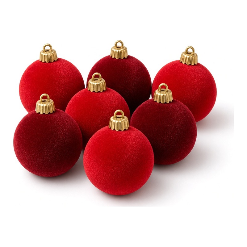 Túi 6 quả châu Noel nhung đỏ 8cm