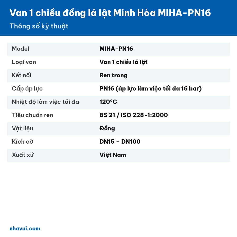 Van 1 chiều đồng lá lật Minh Hòa MIHA-PN16