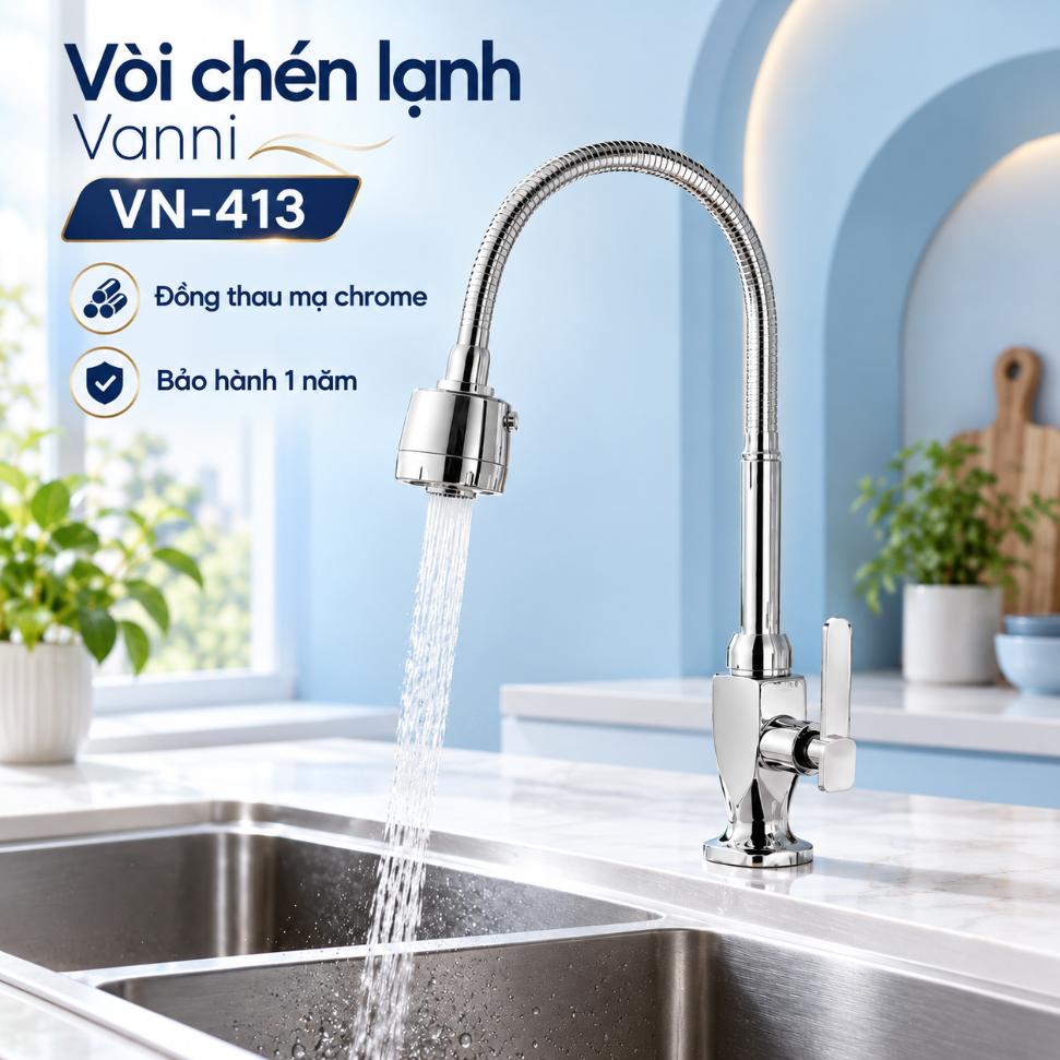 Vòi chén lạnh Vanni VN-413 Đồng thau mạ chrome
