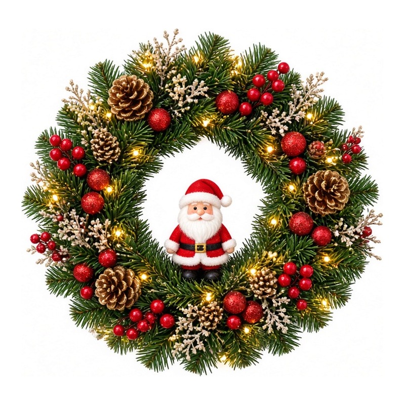 Vòng hoa Noel ông già Noel có đèn 30cm