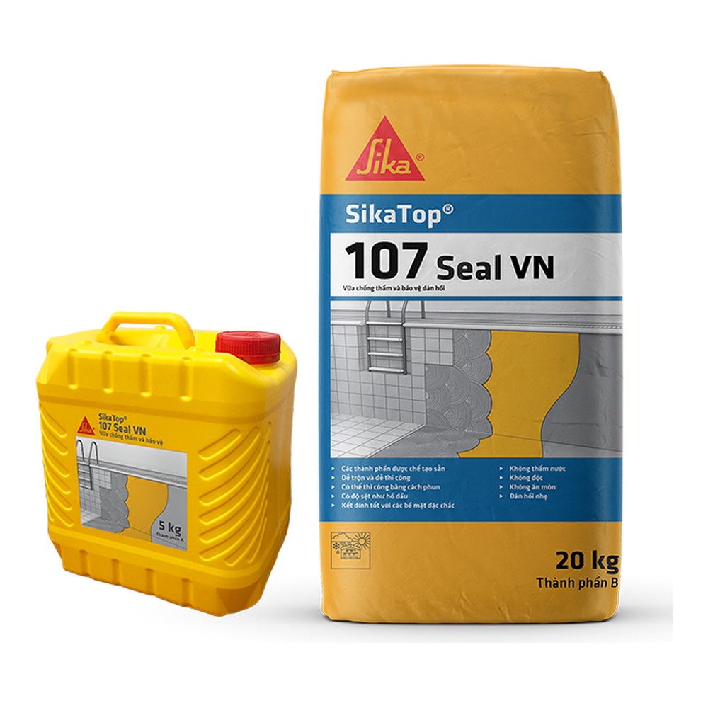 Vữa chống thấm đàn hồi 2 thành phần SikaTop-107 Seal VN chính hãng Sika – Bộ 25kg (A 5kg + B 20kg)