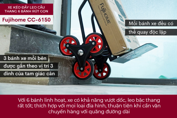 Xe kéo đẩy leo cầu thang 6 bánh rút gọn FujiHome CC-6150